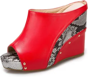 Ciuyurra Women Fashion Mules Sandals Peep Toe Wedge High Heels