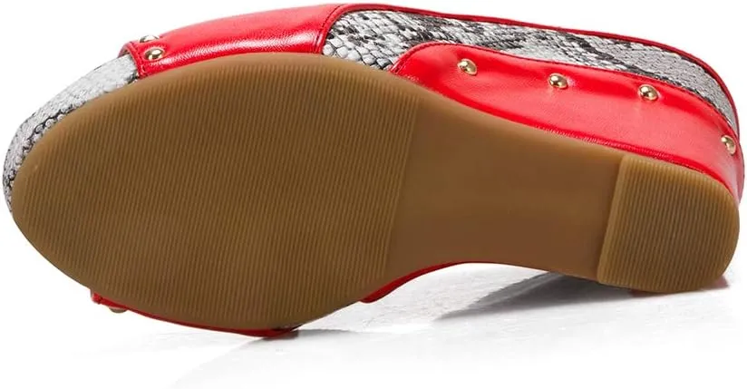 Ciuyurra Women Fashion Mules Sandals Peep Toe Wedge High Heels