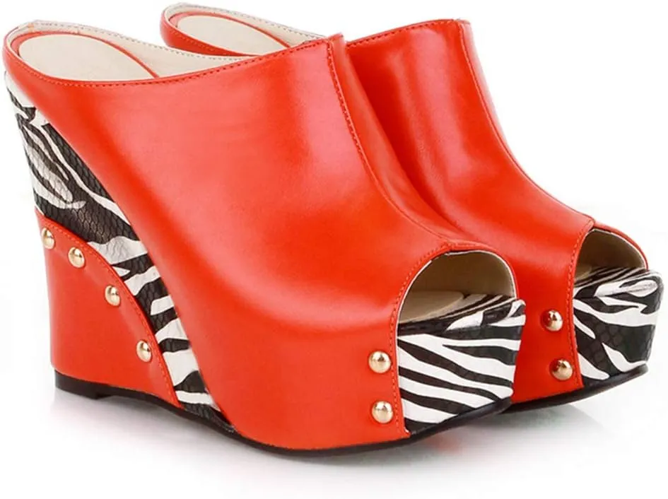 Ciuyurra Women Fashion Mules Sandals Peep Toe Wedge High Heels