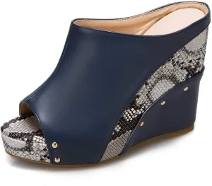 Ciuyurra Women Fashion Mules Sandals Peep Toe Wedge High Heels