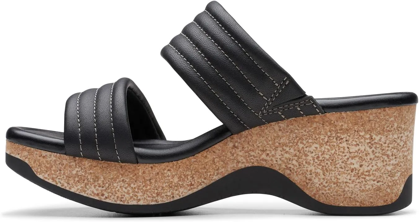 Clarks Womens Chelsea Path Leather Chunky Wedge Sandals