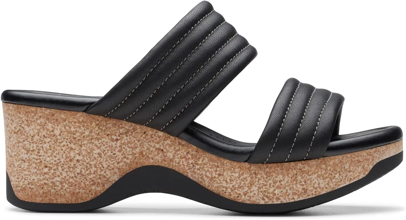 Clarks Womens Chelsea Path Leather Chunky Wedge Sandals