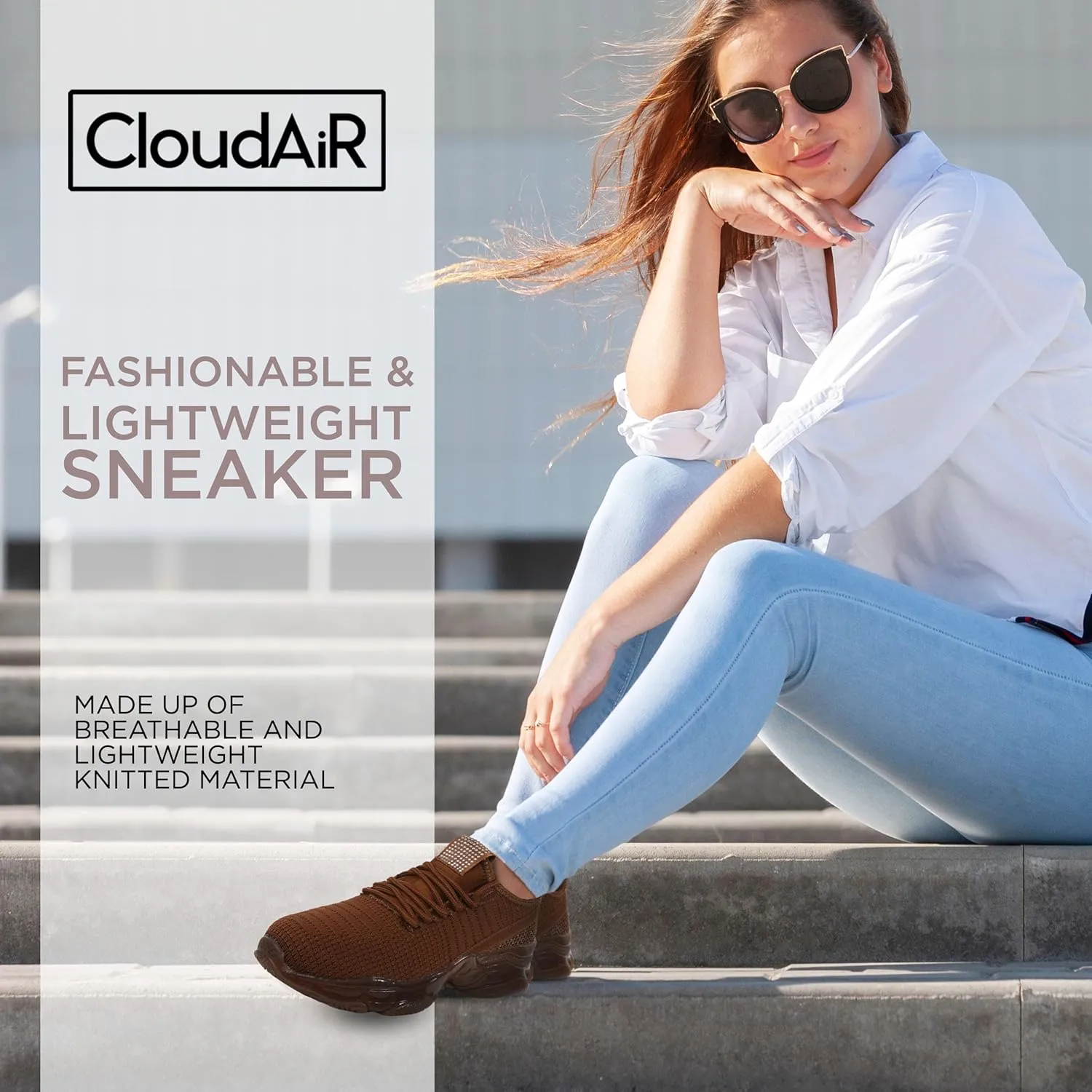 CLOUDAIR Vesta Women's Sneakers: Casual Running, Walking Arch Support Shoes, Lightweight Slip-On Sock Design, Non-Slip Work Shoes for Women, Comfortable Air Cushioned Platform Sneakers