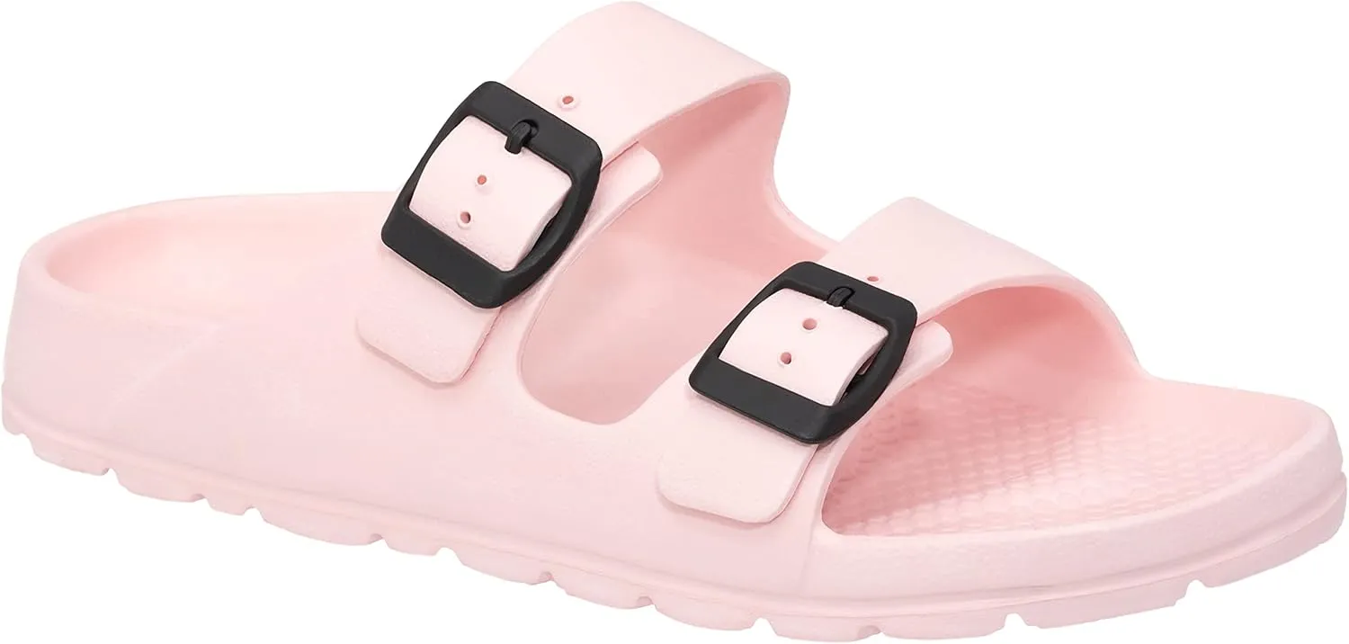CLOVERLAY Women's Comfort Slides Adjustable Double Buckle Platform Footbed Flat Sandals