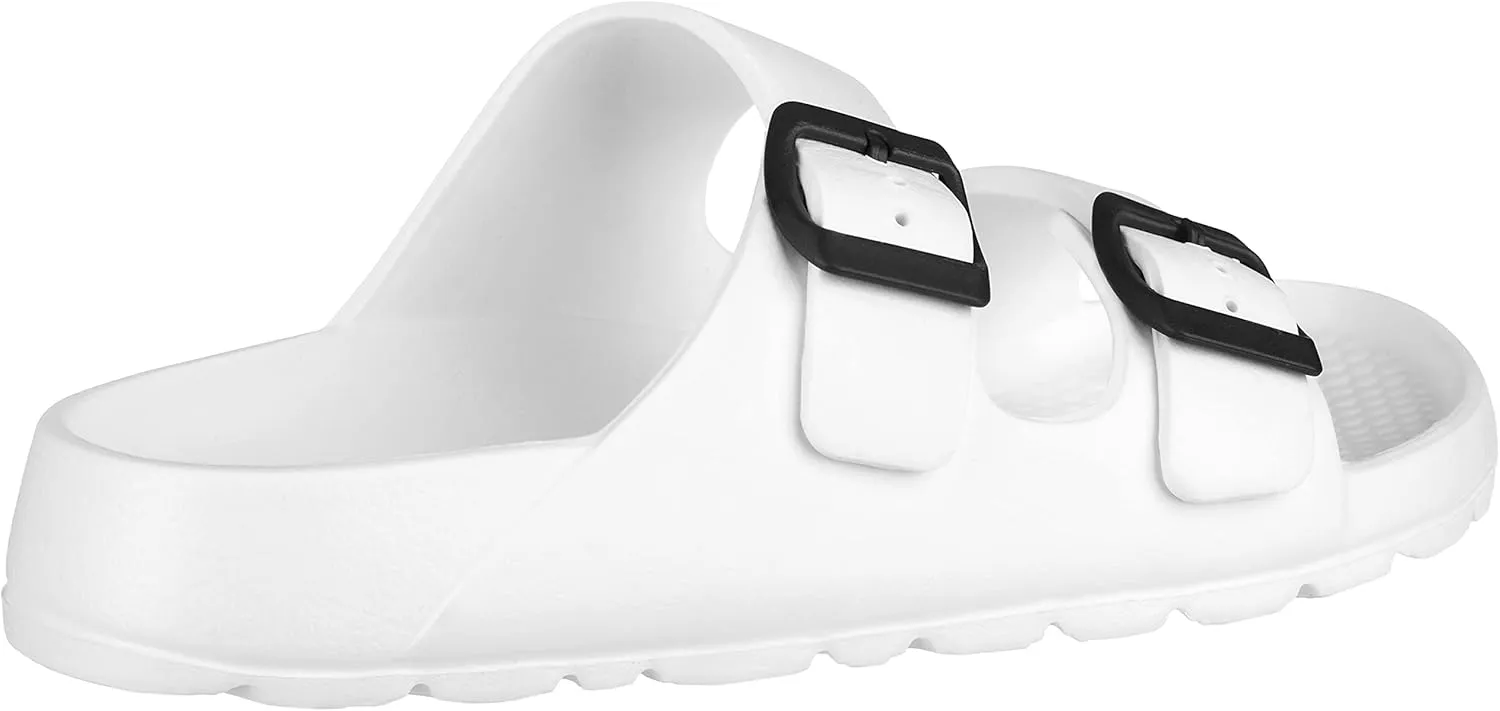 CLOVERLAY Women's Comfort Slides Adjustable Double Buckle Platform Footbed Flat Sandals