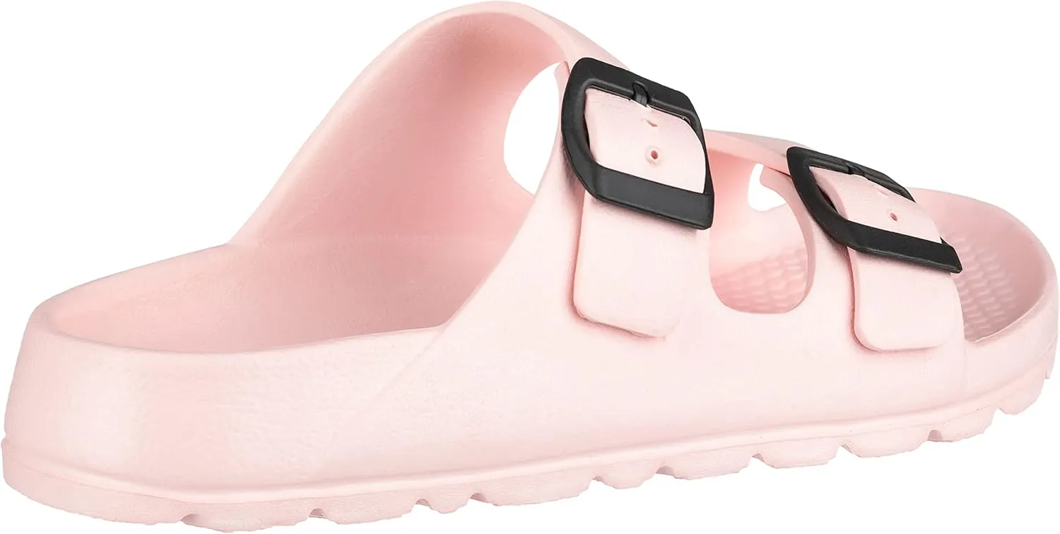 CLOVERLAY Women's Comfort Slides Adjustable Double Buckle Platform Footbed Flat Sandals
