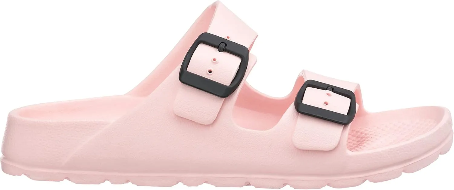 CLOVERLAY Women's Comfort Slides Adjustable Double Buckle Platform Footbed Flat Sandals