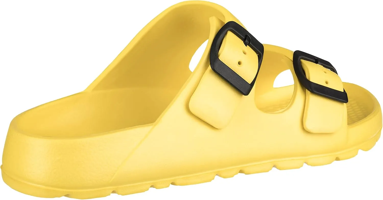 CLOVERLAY Women's Comfort Slides Adjustable Double Buckle Platform Footbed Flat Sandals
