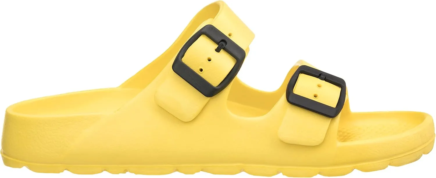 CLOVERLAY Women's Comfort Slides Adjustable Double Buckle Platform Footbed Flat Sandals