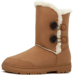 CLPP'LI Womens Twin Button Fully Fur Lined Waterproof Winter Snow Boots