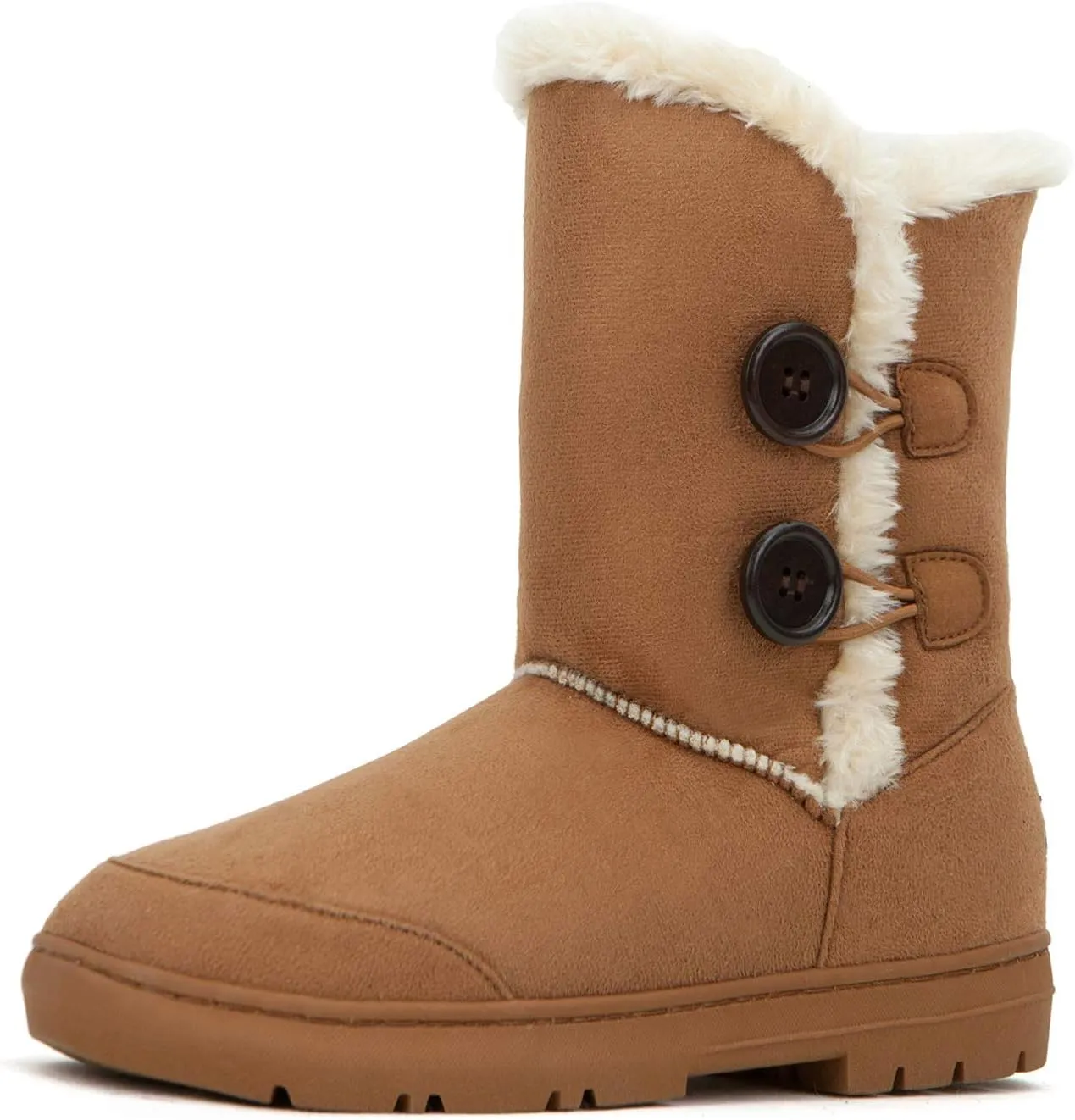 CLPP'LI Womens Twin Button Fully Fur Lined Waterproof Winter Snow Boots