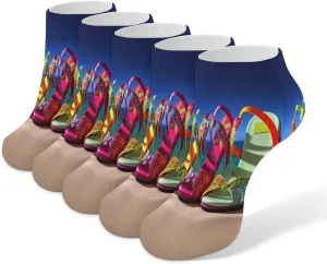 Colorful Sandals Shoes Casual Socks Soft Moisture-Wicking Socks Low Cut Invisible Liner Ankle Sock (5 Pairs)