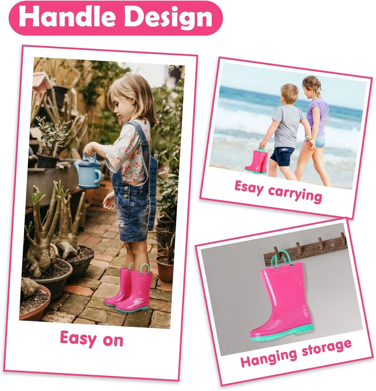 Colorxy Kids Rain Boots for Boys Girls Waterproof Toddler Rain Boots with Easy-On Handles