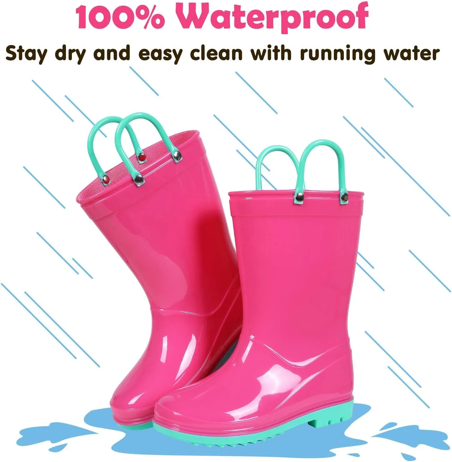 Colorxy Kids Rain Boots for Boys Girls Waterproof Toddler Rain Boots with Easy-On Handles
