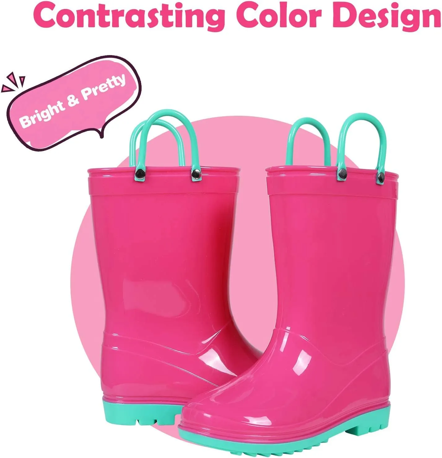 Colorxy Kids Rain Boots for Boys Girls Waterproof Toddler Rain Boots with Easy-On Handles