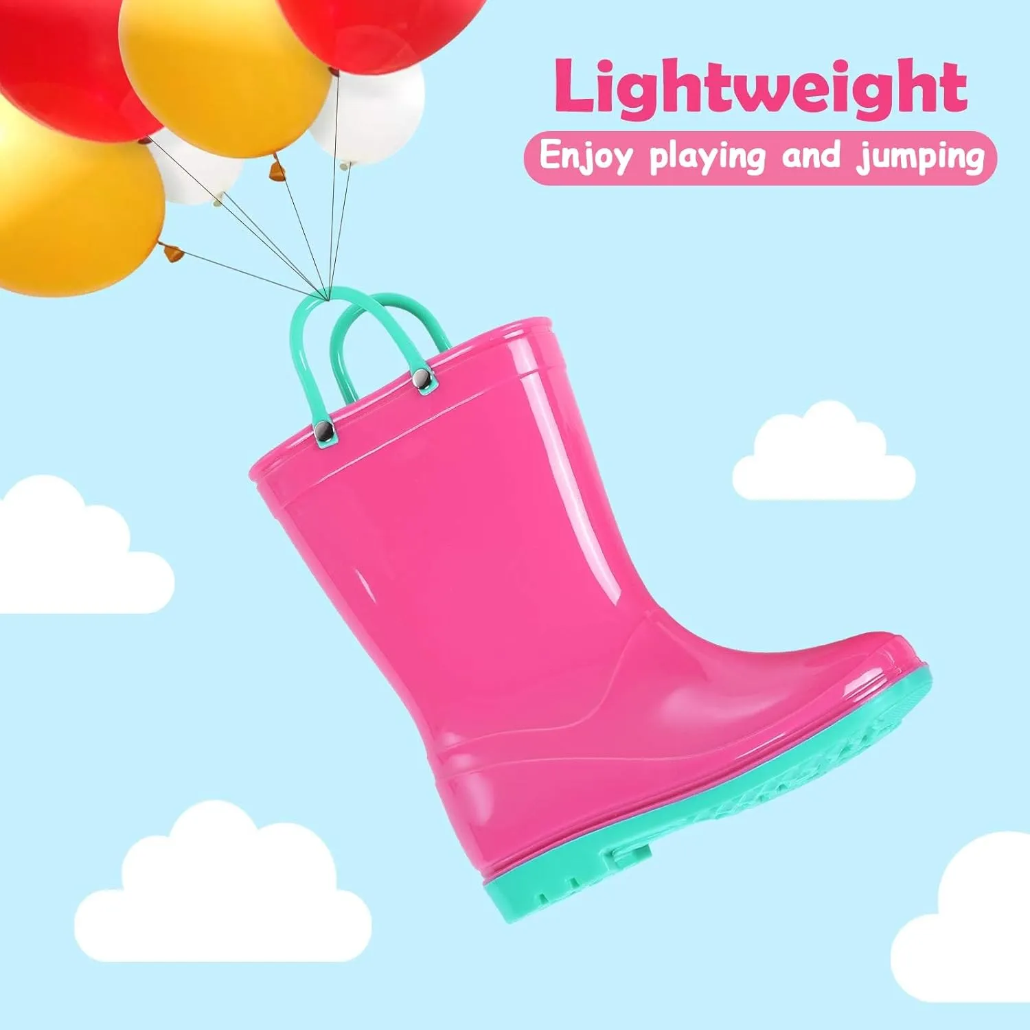 Colorxy Kids Rain Boots for Boys Girls Waterproof Toddler Rain Boots with Easy-On Handles