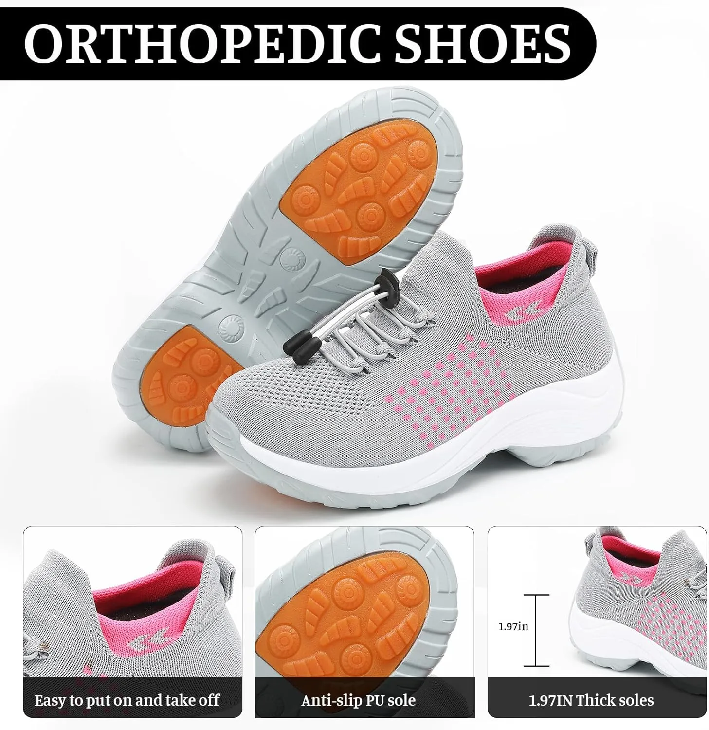 Comfort Wear Orthowear Shoes for Women&Men Orthopedic Shoes Lightweight Casual Breathable Running Walking Sneakers Non Slip Stretch Cushion Shoe Athletic Ortho Comfortwear for Plantar Fasciitis Unisex