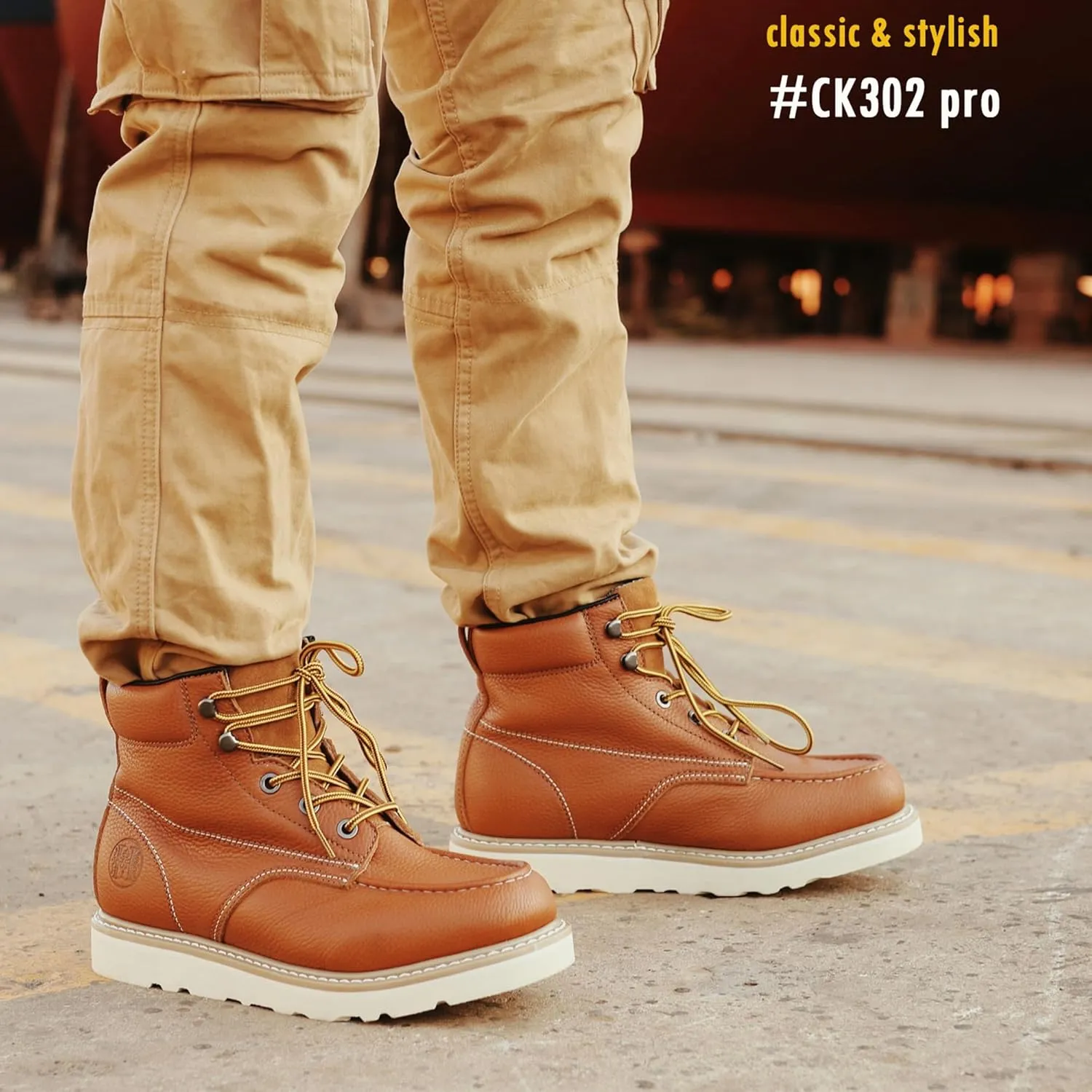 CONRAD Men's Moc Toe Safety Work Boots: 6" & 8" Soft Toe, Composite Toe, Waterproof, Slip Resistant, Puncture-proof EH Safety Boots