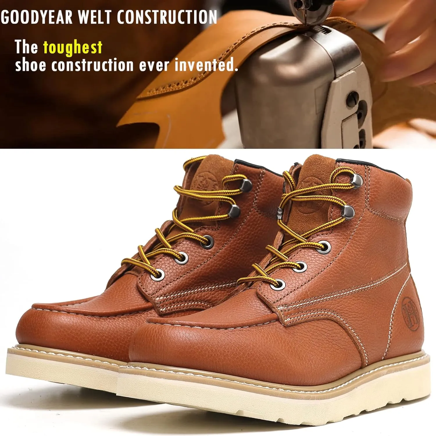 CONRAD Men's Moc Toe Safety Work Boots: 6" & 8" Soft Toe, Composite Toe, Waterproof, Slip Resistant, Puncture-proof EH Safety Boots