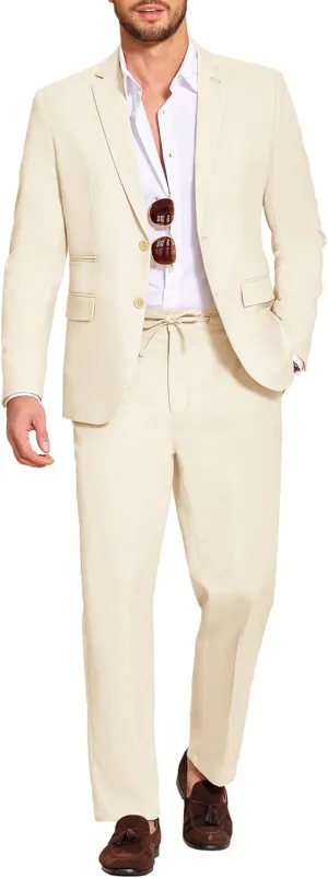 COOFANDY Men's 2 Piece Linen Suits Set Regular Fit Casual Lightweight Blazer Jacket and Pants