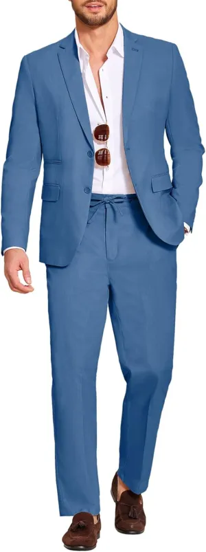COOFANDY Men's 2 Piece Linen Suits Set Regular Fit Casual Lightweight Blazer Jacket and Pants