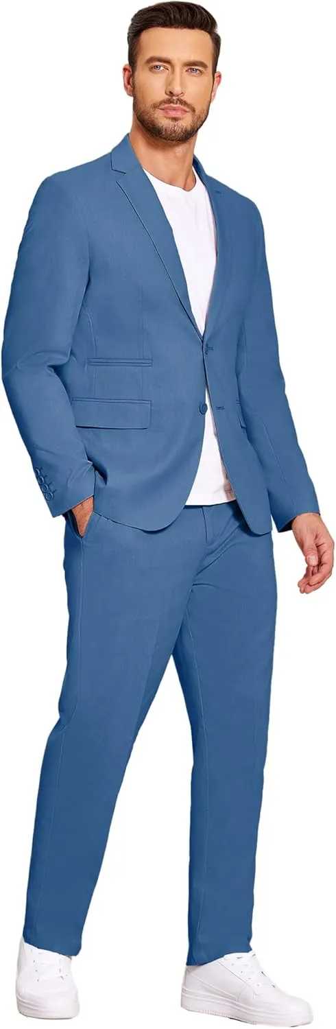 COOFANDY Men's 2 Piece Linen Suits Set Regular Fit Casual Lightweight Blazer Jacket and Pants