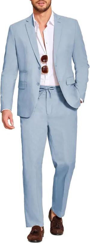 COOFANDY Men's 2 Piece Linen Suits Set Regular Fit Casual Lightweight Blazer Jacket and Pants