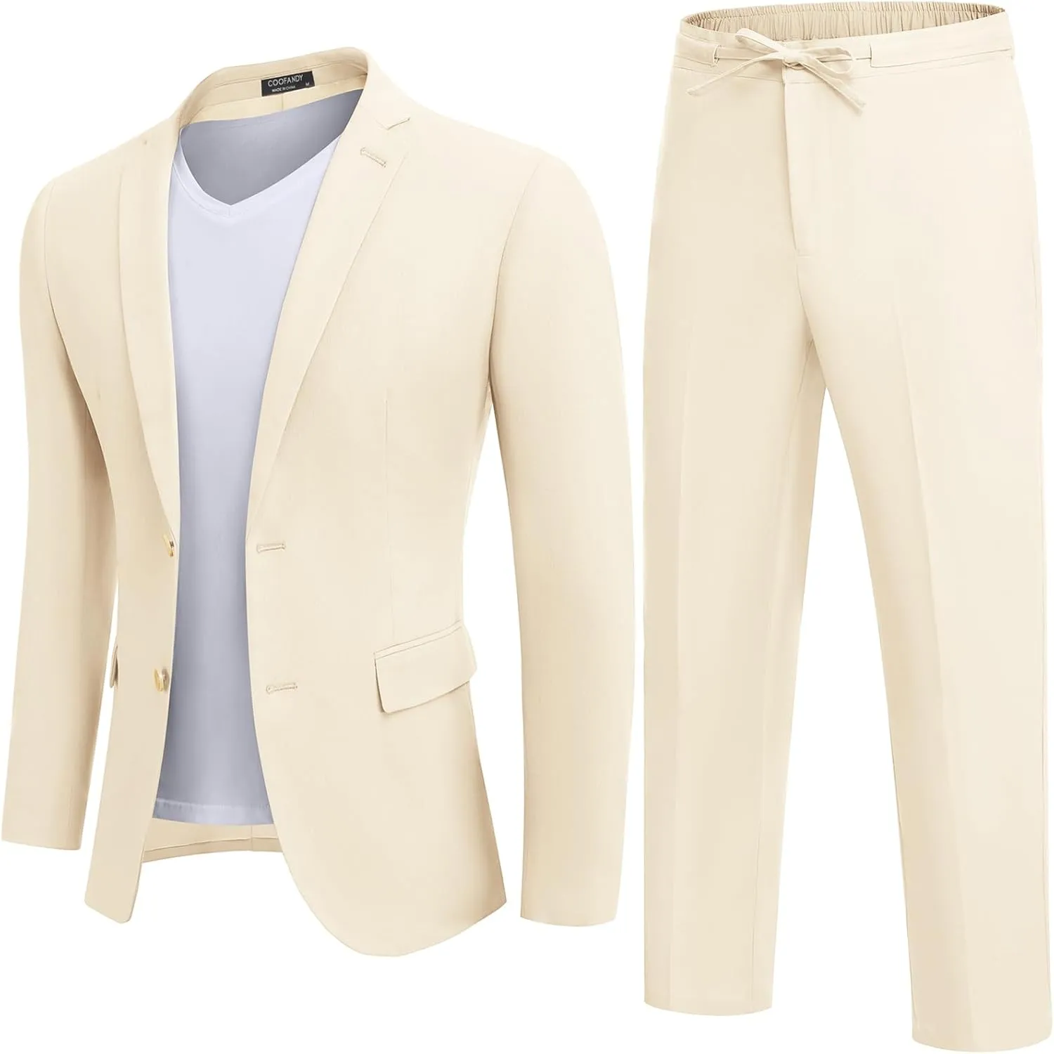 COOFANDY Men's 2 Piece Linen Suits Set Regular Fit Casual Lightweight Blazer Jacket and Pants