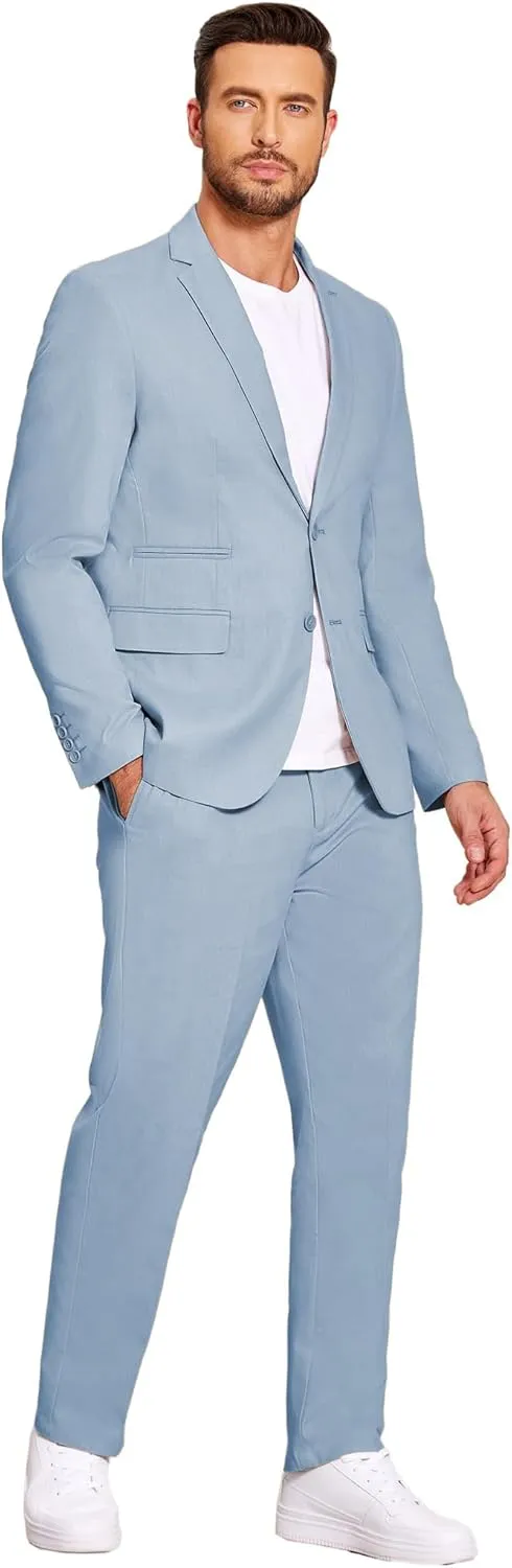COOFANDY Men's 2 Piece Linen Suits Set Regular Fit Casual Lightweight Blazer Jacket and Pants