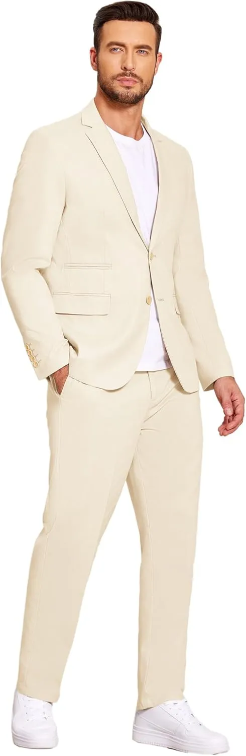 COOFANDY Men's 2 Piece Linen Suits Set Regular Fit Casual Lightweight Blazer Jacket and Pants