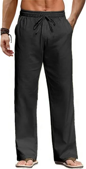 COOFANDY Men's Casual Linen Pants Loose Fit Elastic Waist Drawstring Lightweight Pant Summer Beach Trousers