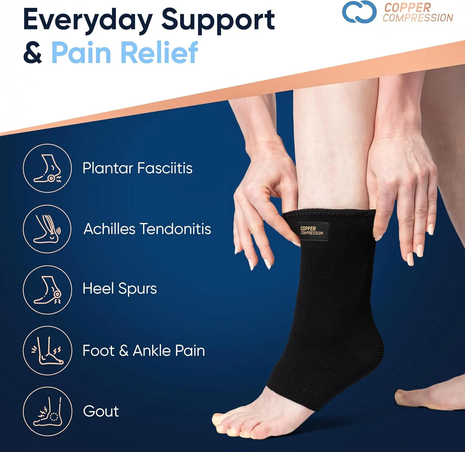 Copper Compression Achilles Support Sock – Silicone Gel Support for Tendonitis, Injury Recovery & Pain Relief – Lightweight, Breathable Compression for Swelling & Circulation – Wear Day & Night – L/XL
