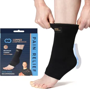 Copper Compression Achilles Support Sock – Silicone Gel Support for Tendonitis, Injury Recovery & Pain Relief – Lightweight, Breathable Compression for Swelling & Circulation – Wear Day & Night – L/XL