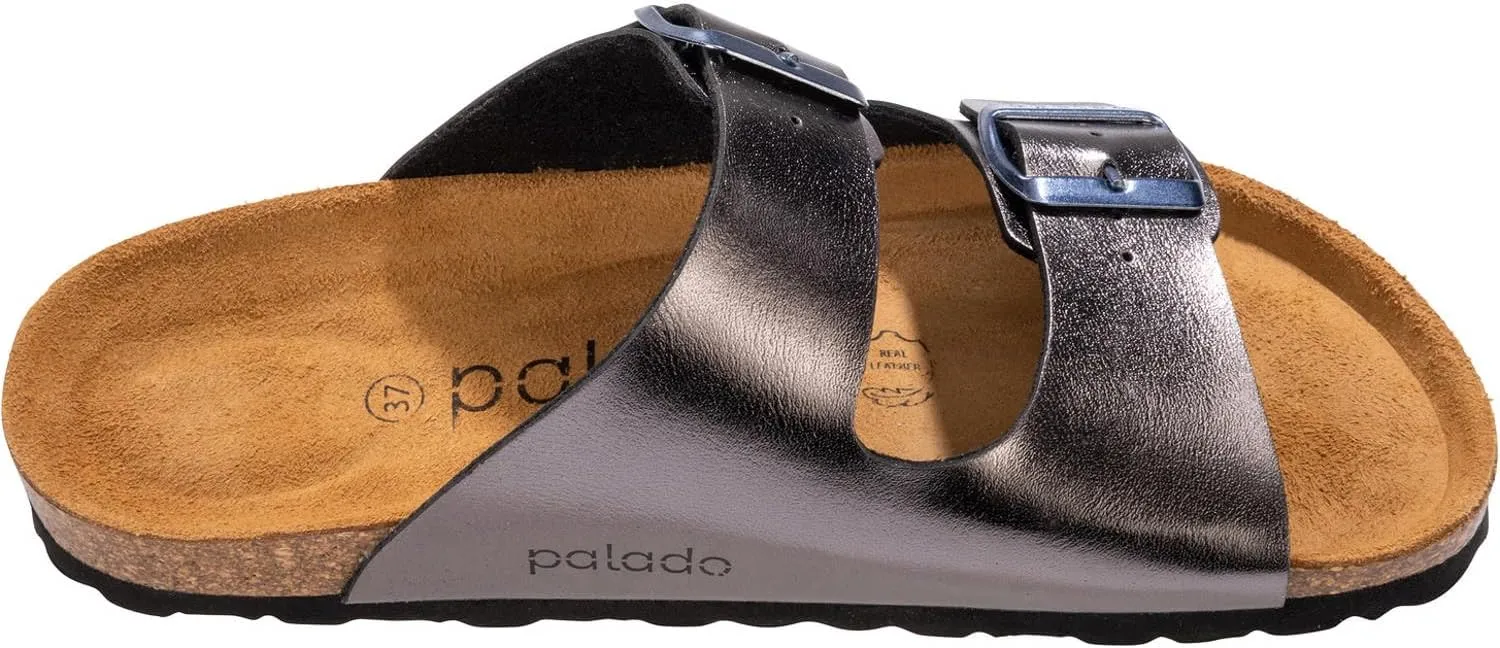 Corfu PF Women's Mules - Slippers with Natural Cork Footbed - Comfortable Sandals - Two-Strap - Made in Spain