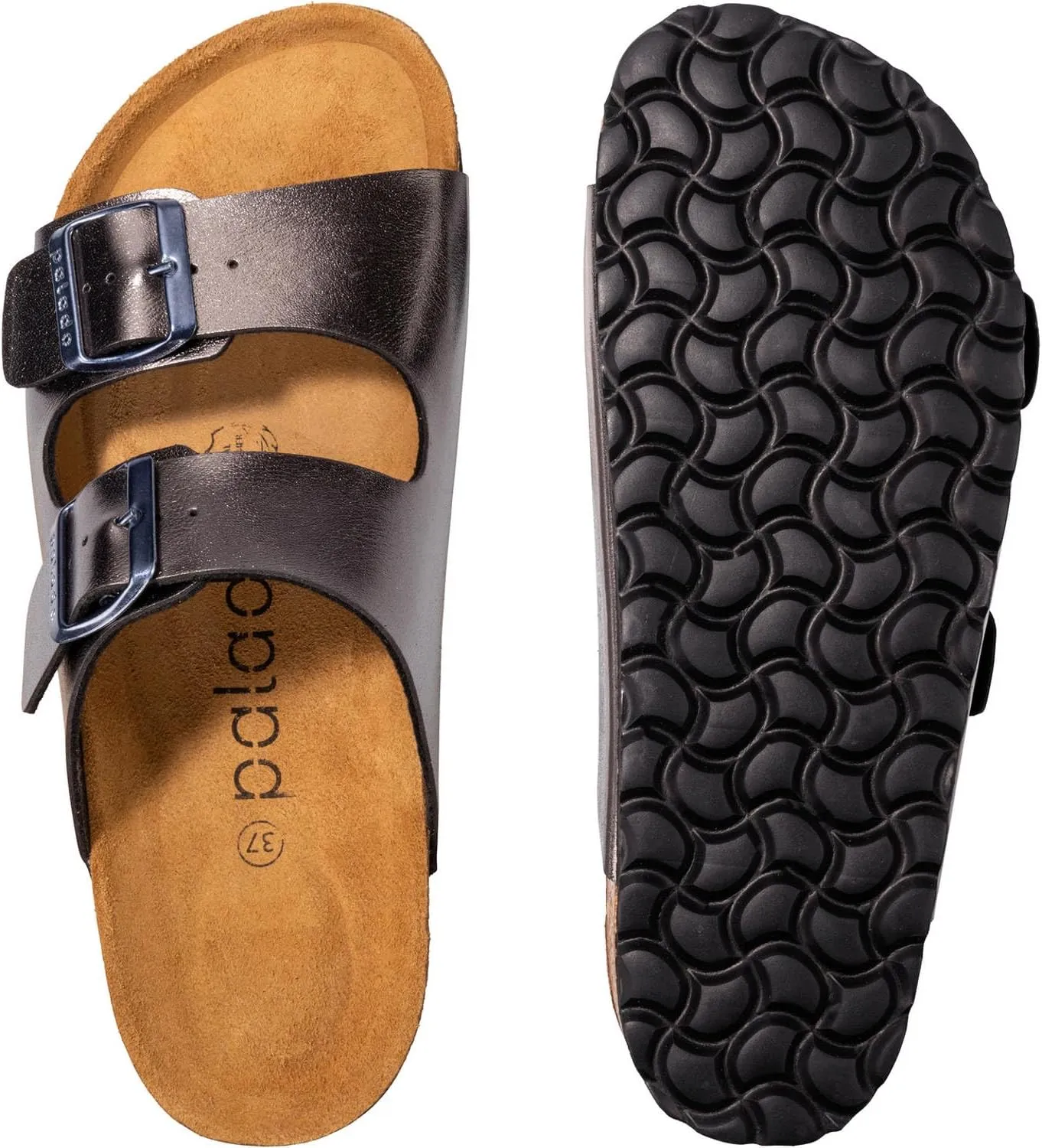 Corfu PF Women's Mules - Slippers with Natural Cork Footbed - Comfortable Sandals - Two-Strap - Made in Spain
