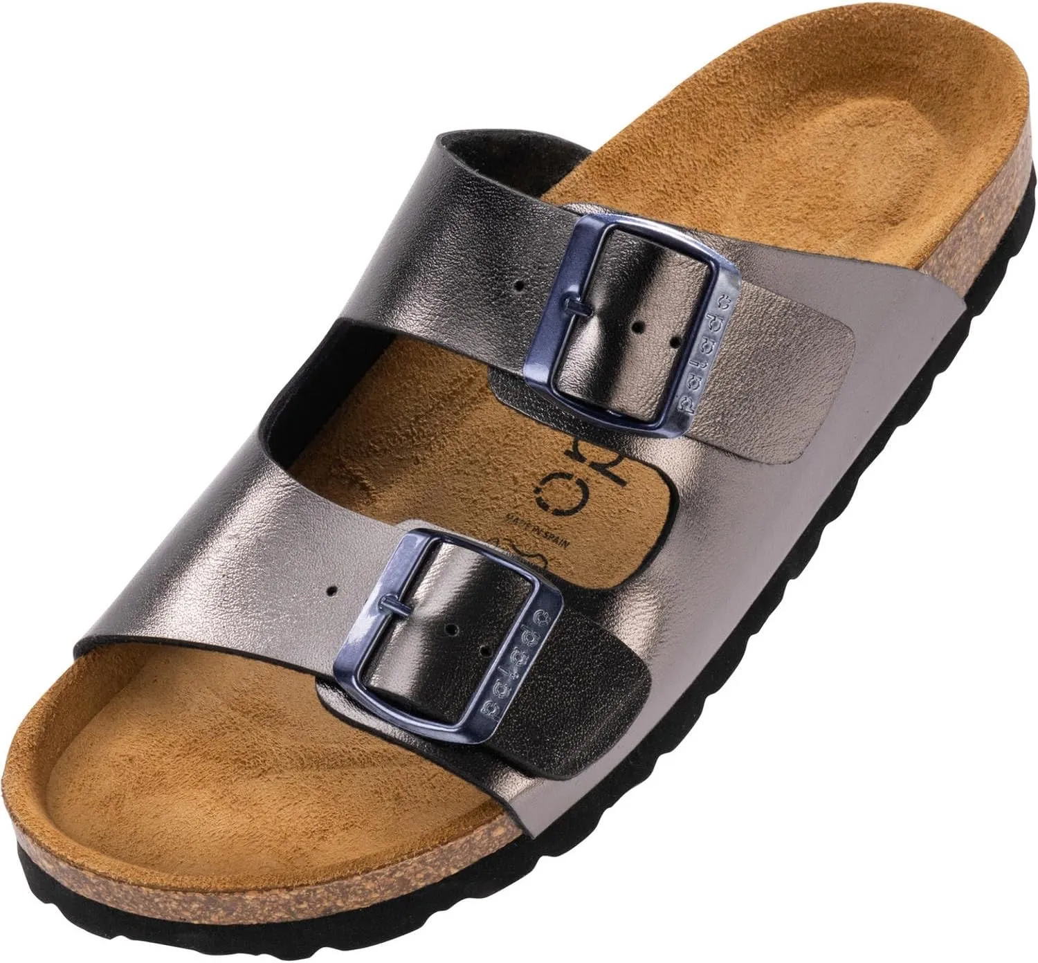Corfu PF Women's Mules - Slippers with Natural Cork Footbed - Comfortable Sandals - Two-Strap - Made in Spain