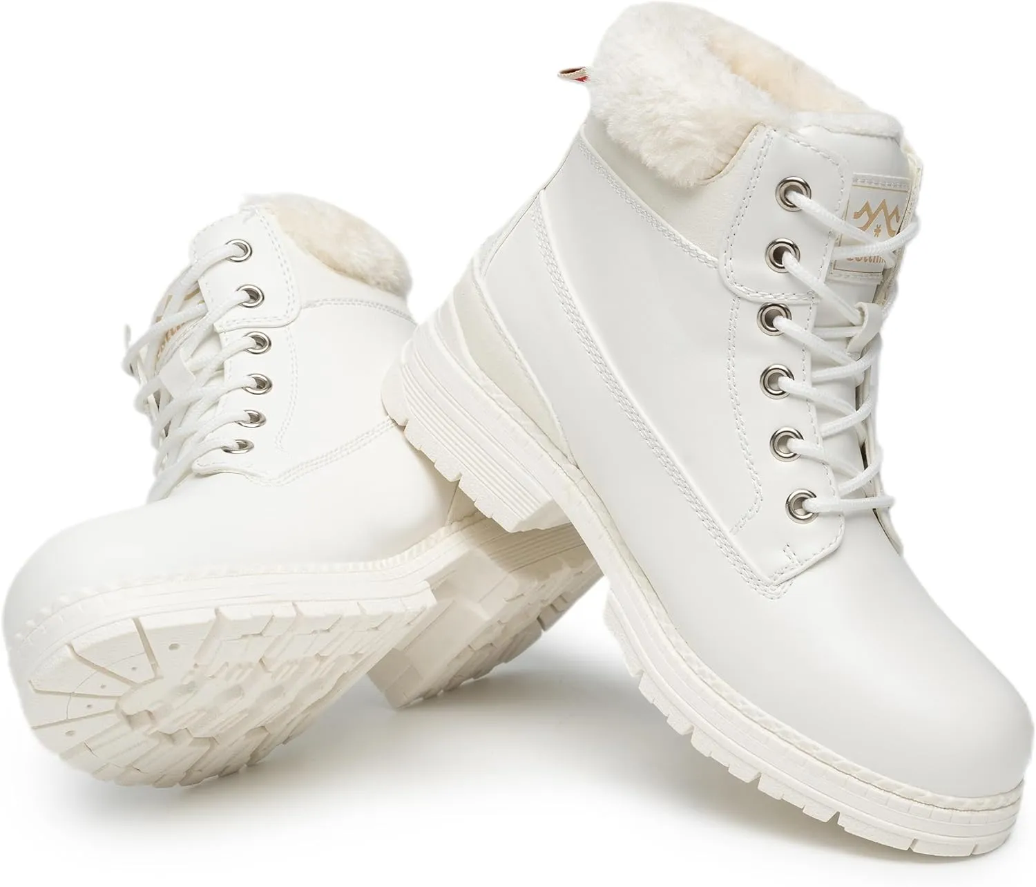 COTTIMO Snow Hiking Winter Boots for Women - Casual Brown Combat Work Boot - Non-slip Fur-Lined Ankle Boots - Fashion Boots Waterproof Leather Shoes