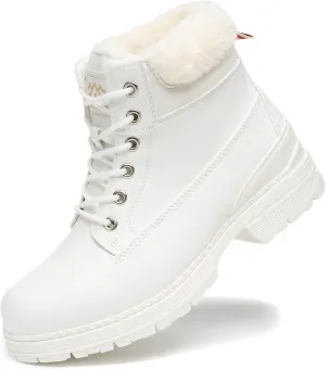 COTTIMO Snow Hiking Winter Boots for Women - Casual Brown Combat Work Boot - Non-slip Fur-Lined Ankle Boots - Fashion Boots Waterproof Leather Shoes