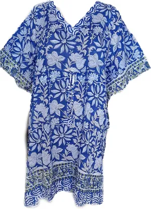 Cotton Kimono Robes For Women's | Anokhi Block Print Light Bathrobe For Women | Dressing Gown Kimono Robe | Long Kimono Robe Traditional Kimono For Women Blue
