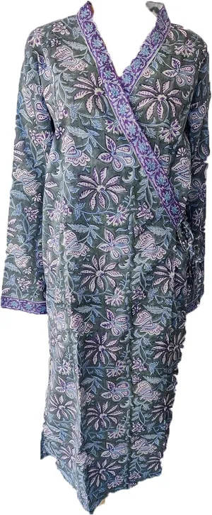 Cotton Kimono Robes For Women's | Anokhi Print Light Bathrobe For Women | Dressing Gown Kimono Robe | Long Kimono Robe Traditional Kimono For Women Green