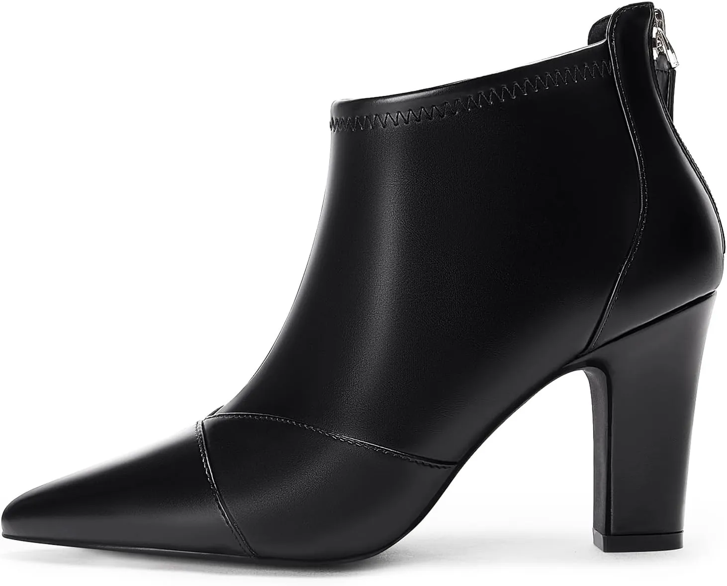 Coutgo Womens Ankle Booties Dress Boots Pointed Toe Stiletto High Heel Splicing Booties Shoes with Back Zipper