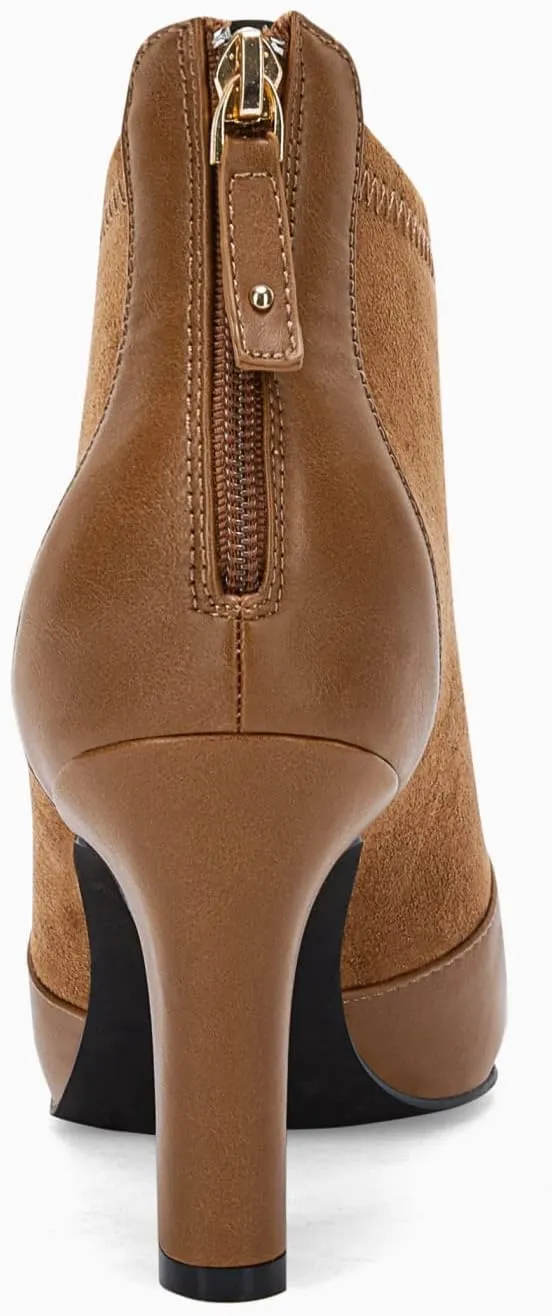 Coutgo Womens Ankle Booties Dress Boots Pointed Toe Stiletto High Heel Splicing Booties Shoes with Back Zipper