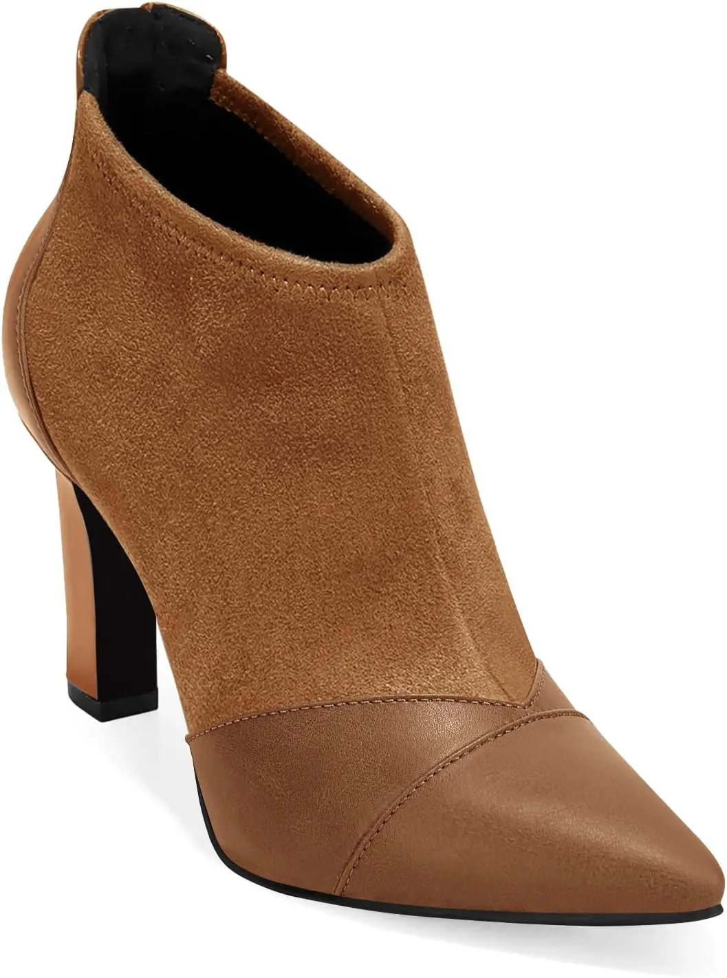 Coutgo Womens Ankle Booties Dress Boots Pointed Toe Stiletto High Heel Splicing Booties Shoes with Back Zipper