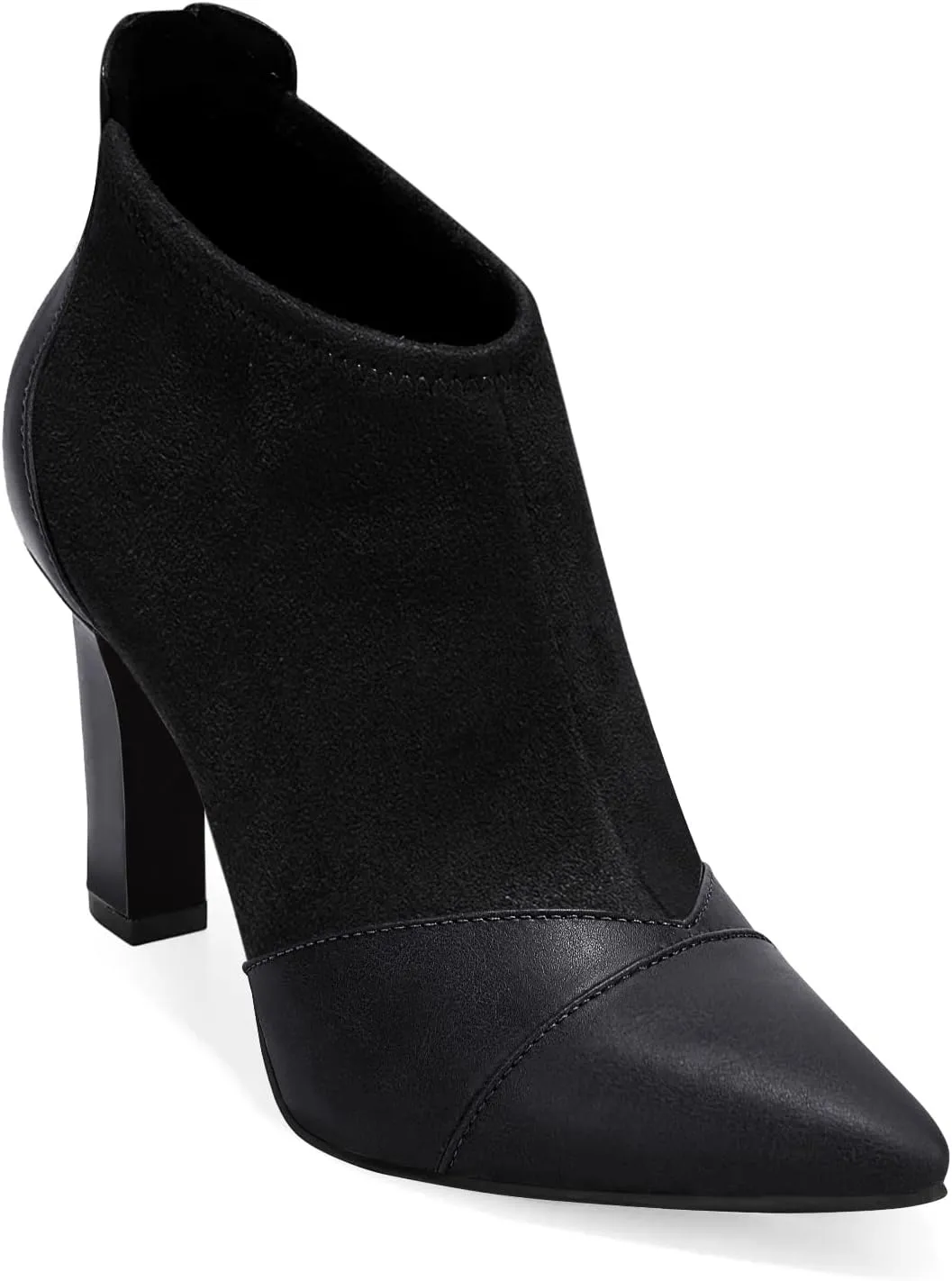 Coutgo Womens Ankle Booties Dress Boots Pointed Toe Stiletto High Heel Splicing Booties Shoes with Back Zipper