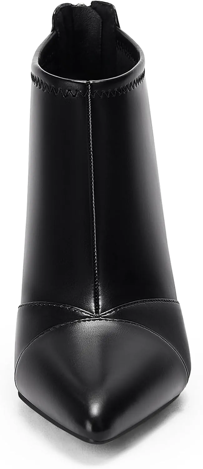 Coutgo Womens Ankle Booties Dress Boots Pointed Toe Stiletto High Heel Splicing Booties Shoes with Back Zipper