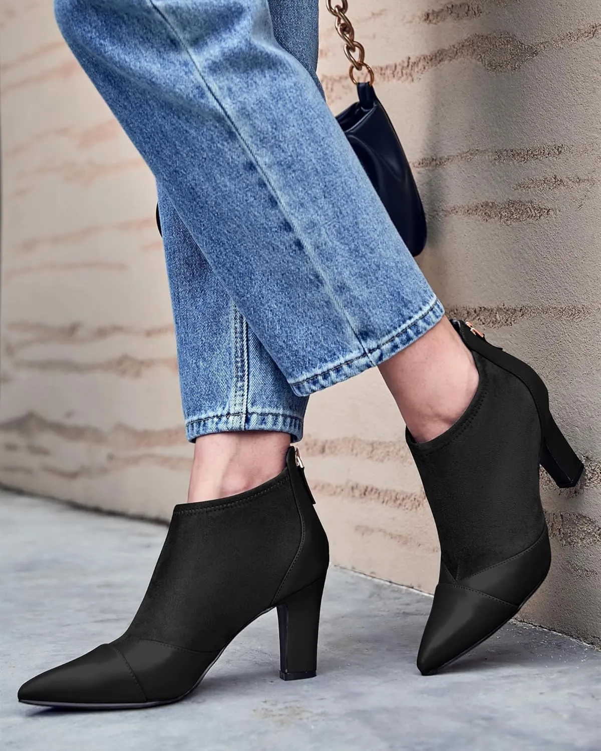 Coutgo Womens Ankle Booties Dress Boots Pointed Toe Stiletto High Heel Splicing Booties Shoes with Back Zipper
