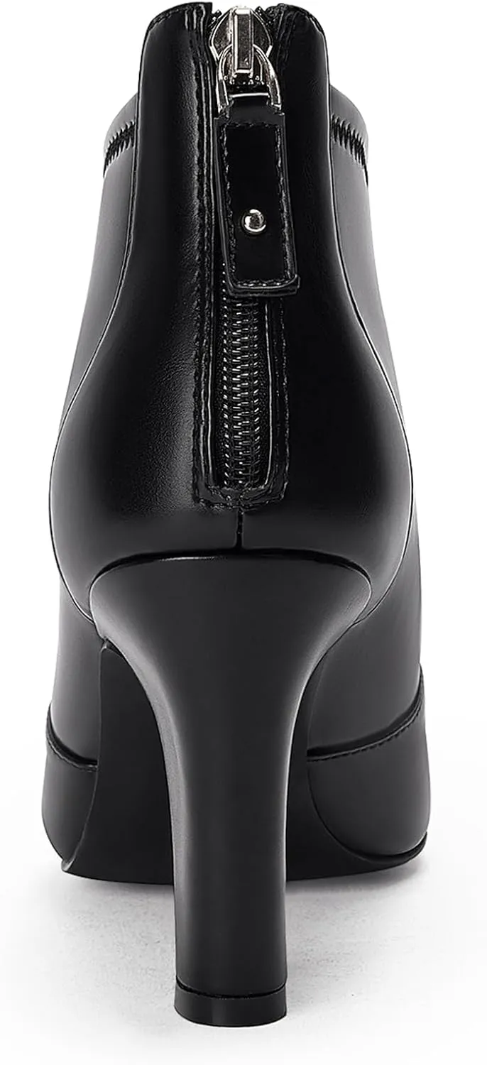Coutgo Womens Ankle Booties Dress Boots Pointed Toe Stiletto High Heel Splicing Booties Shoes with Back Zipper