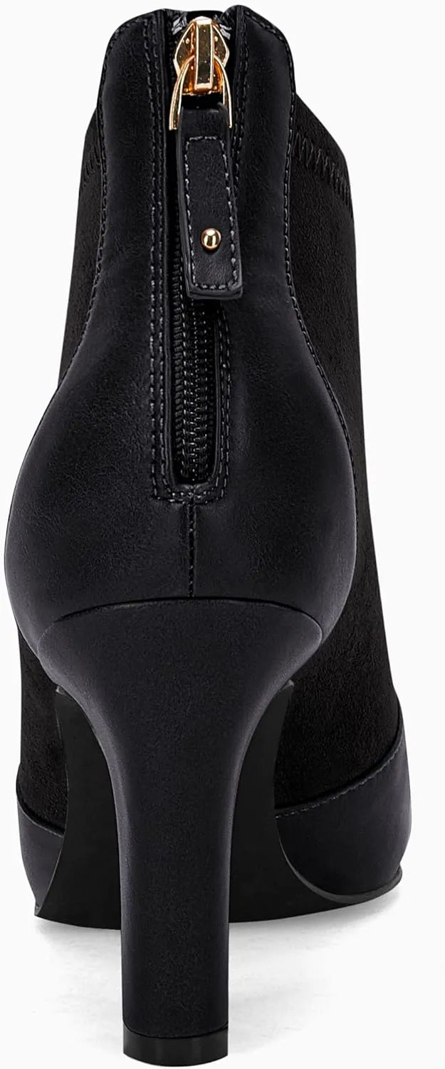 Coutgo Womens Ankle Booties Dress Boots Pointed Toe Stiletto High Heel Splicing Booties Shoes with Back Zipper