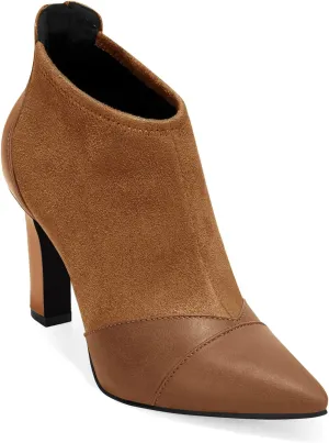 Coutgo Womens Ankle Booties Dress Boots Pointed Toe Stiletto High Heel Splicing Booties Shoes with Back Zipper