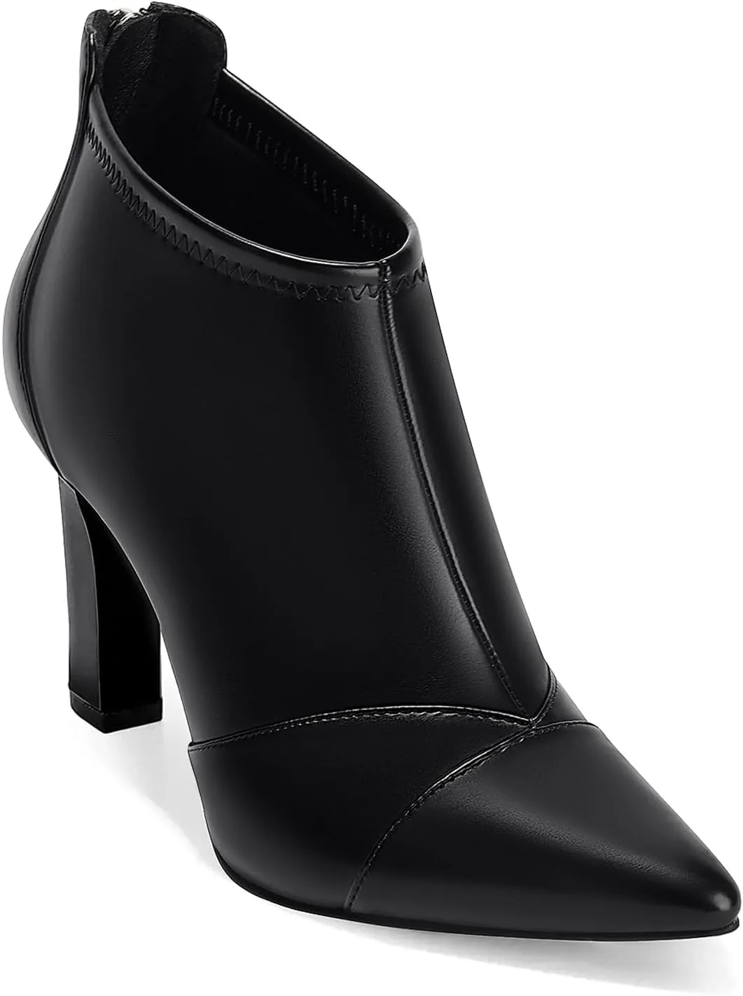 Coutgo Womens Ankle Booties Dress Boots Pointed Toe Stiletto High Heel Splicing Booties Shoes with Back Zipper